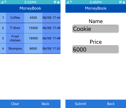 MoneyBook screens